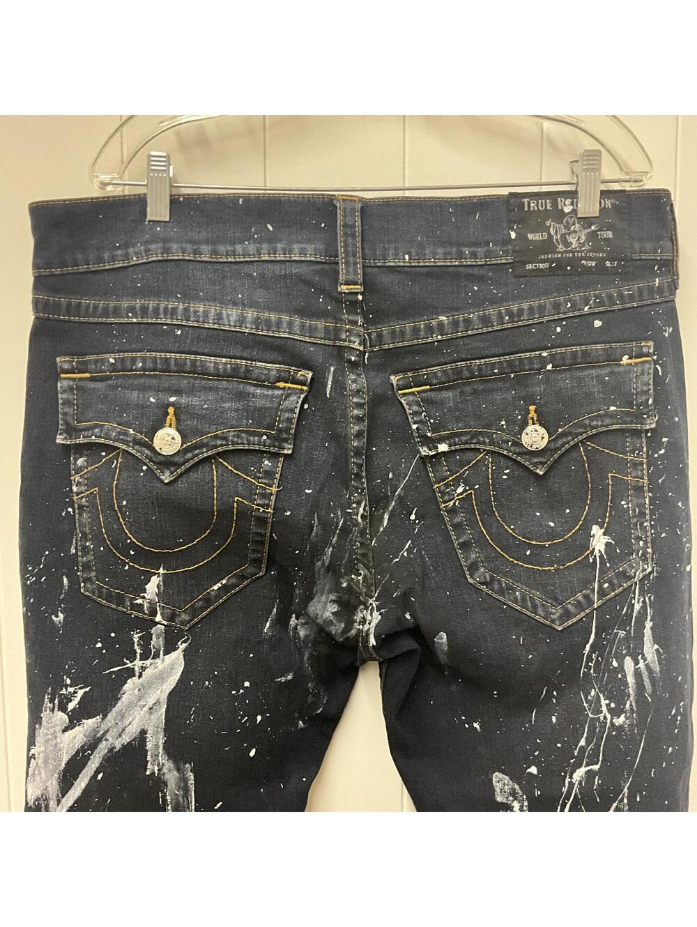 True Religion Men's Rocco Big T Paint Splatter Skinny Jean with Rips 36 - Picture 7 of 13
